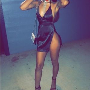 Izzy Mini Dress- Black, High slit dress.